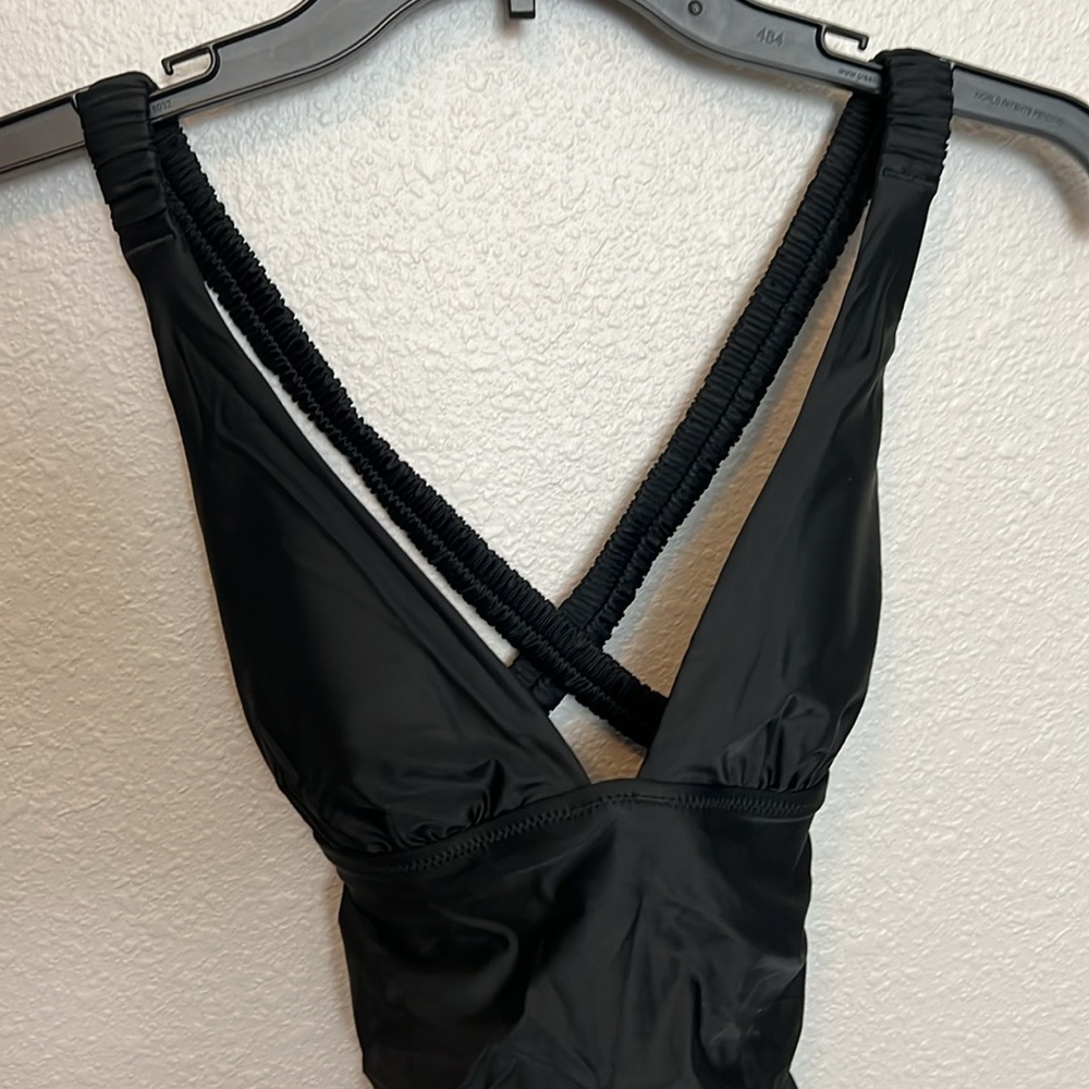 JCrew Scrunchie Strap Plunge One Piece Swimsuit Black Size 0 NWT - Picture 2 of 9